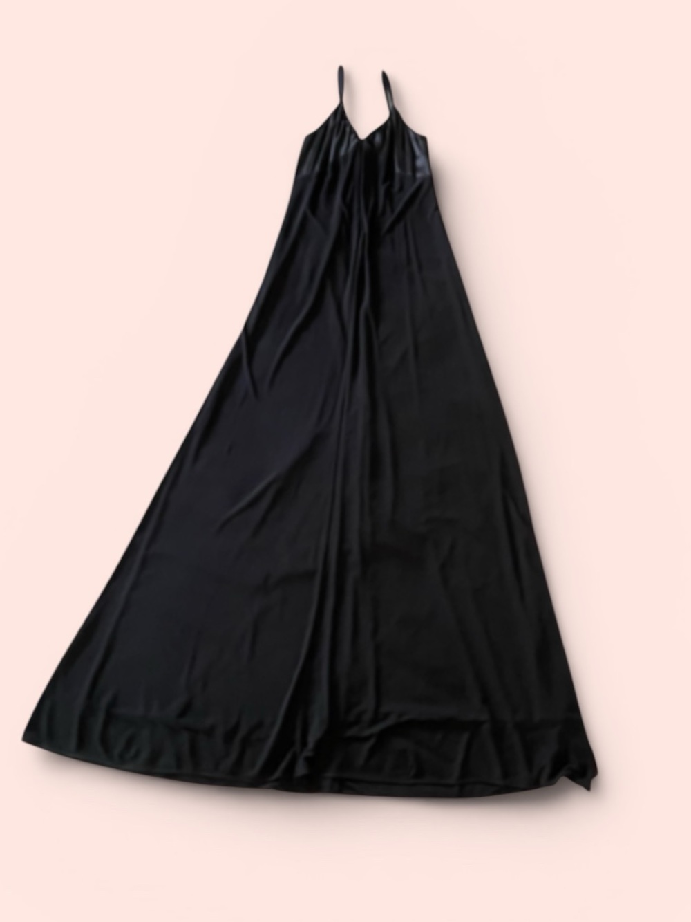 Vera Wang Black Satin/Rayon Slip Maxi Dress with Spaghetti Straps Sz 14 NWT
